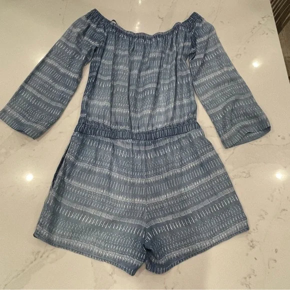 Cloth & Stone Blue Printed Off-Shoulder Women’s Romper - Picture 11 of 12